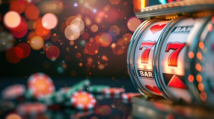 A close-up of a gray casino slot machine, with its reels spinning and lights flashing, against a minimalist backdrop. This image captures the excitement and thrill of playing slots in a stylish and