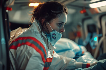 Emergency medical team responding with urgency, providing critical care and lifesaving medical services onsite