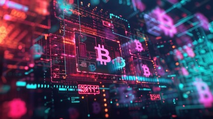 Fototapeta na wymiar A CGI scene showing a digital wallet with animated cryptocurrency symbols floating around it, all in a futuristic Web 3.0 color palette. 