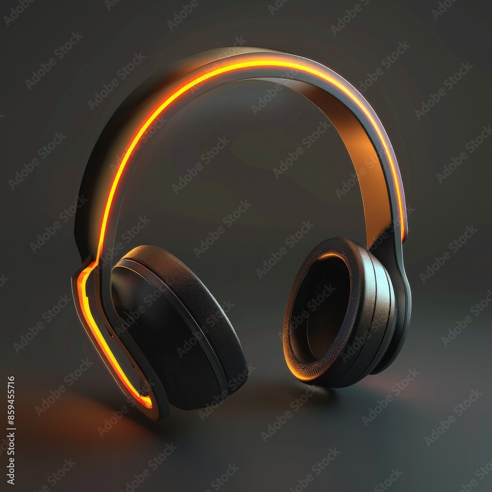 Poster a futuristic and minimalist graphic design of headphones with smooth curves and changing led lights,
