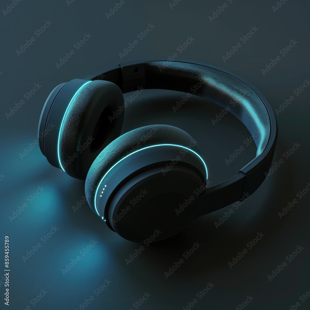 Poster a sophisticated graphic design with headphones featuring subtle, soft led lighting that changes colo