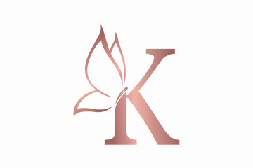 butterfly logo design with letter k consept premium vektor