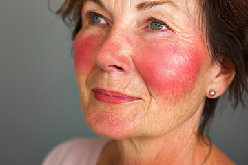 Fototapeta premium Woman after successful rosacea treatment. Laser treatment of skin problem. Dermatology problem. 