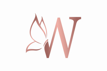 butterfly logo design with letter w consept premium vektor