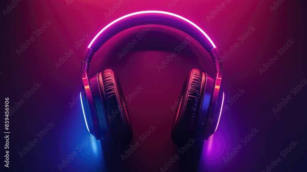 Poster A design featuring headphones with RGB LED lights, showcasing a range of colors and patterns for personalization. 