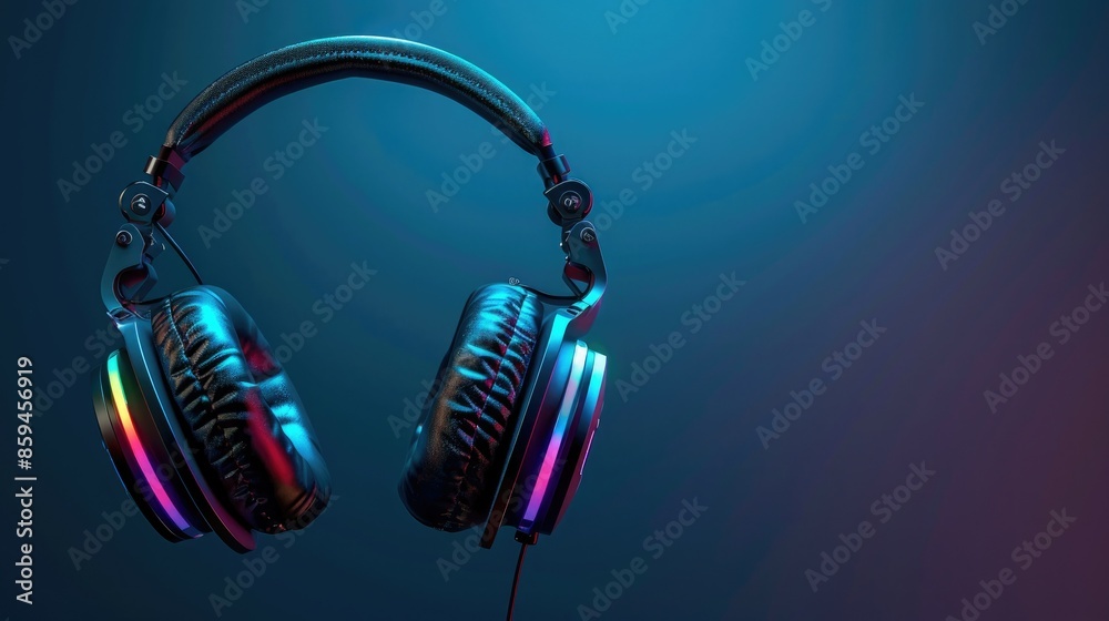 Poster A design featuring headphones with RGB LED lights, showcasing a range of colors and patterns for personalization. 