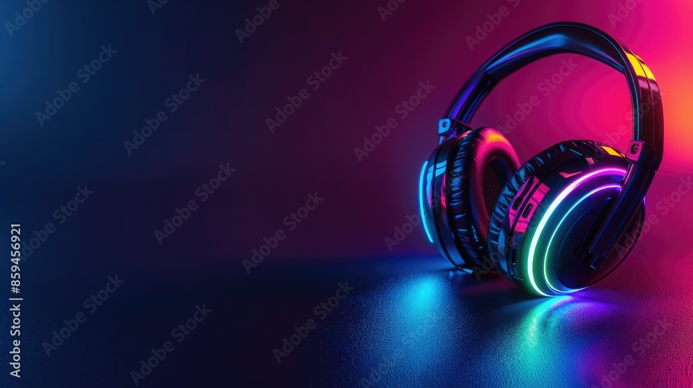 Poster A design featuring headphones with RGB LED lights, showcasing a range of colors and patterns for personalization. 