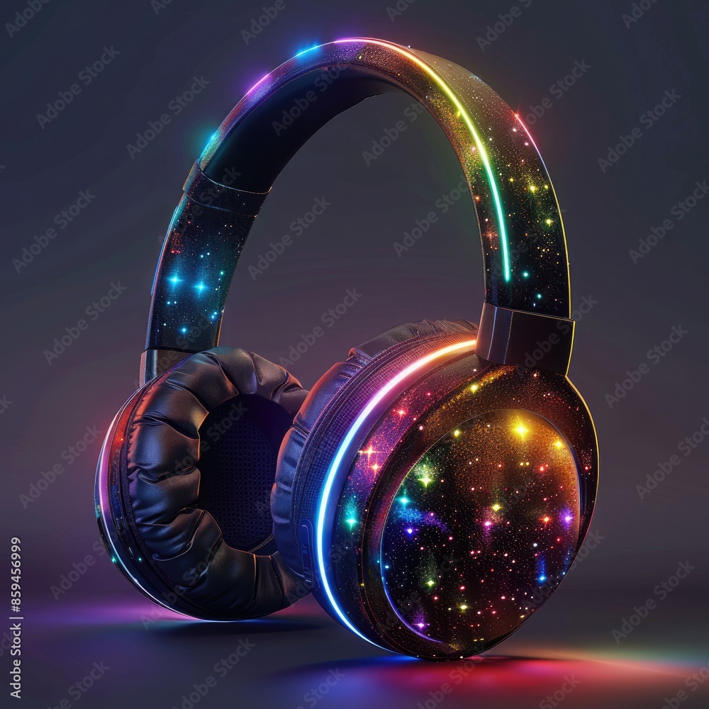 Poster A design featuring headphones with RGB LED lights, showcasing a range of colors and patterns for personalization.