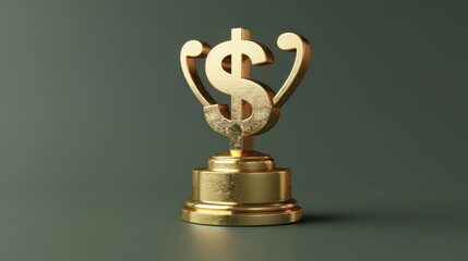 Illustration 3d minimalist design of a trophy with a dollar sign, representing investment achievement
