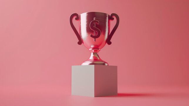 Illustration 3d minimalist design of a trophy with a dollar sign, representing investment achievement