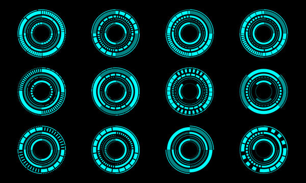 Set of sci fi blue circle user interface elements technology futuristic design modern creative on black background vector