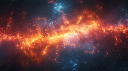 An awe-inspiring image of a cosmic explosion with fiery elements combined with shades of blue and red, highlighting the vast expanse and dynamic energy of the cosmos.