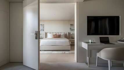 The white door leading to the interior of the modern bedroom