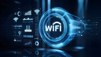 Naklejka premium Wi-Fi wireless internet technology concept. Internet, business, Technology and network concept. Free WiFi network signal. 3d illustration