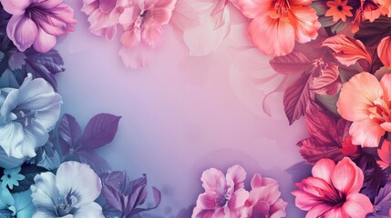 Fototapeta premium Vertical floral frame with gradient fill for invitations and cards