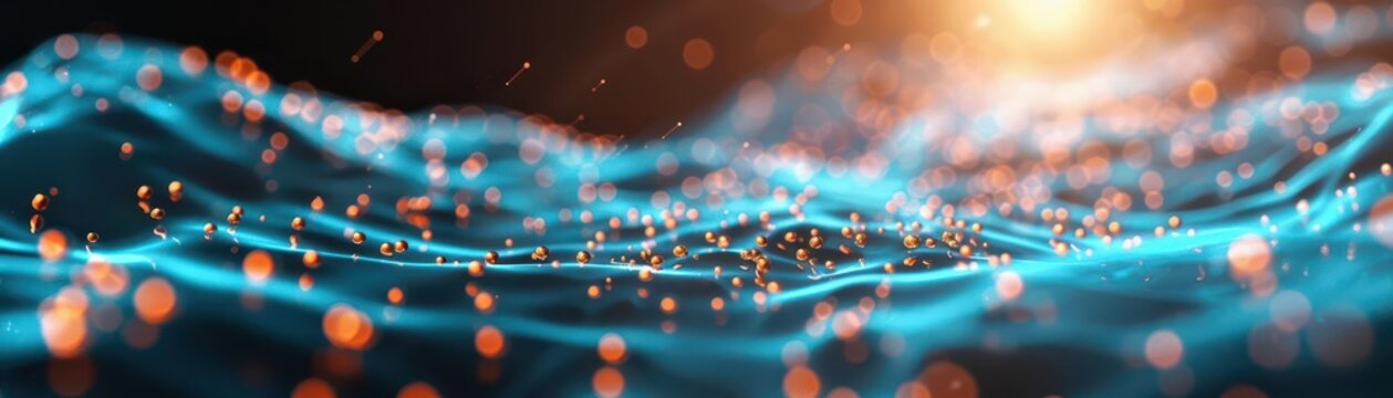 Intricate 3D model of human skin cells, glowing neon blue, futuristic, hightech illustration