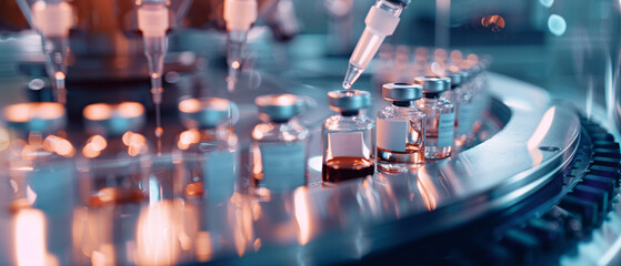 A precise hand adjusts vials in a cutting-edge laboratory, reflecting the meticulousness of scientific innovation.