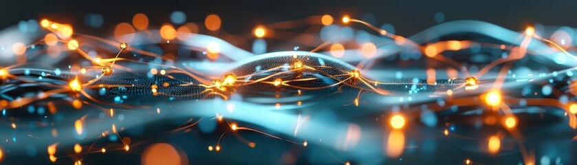 Intricate 3D model of human skin cells, glowing neon blue, futuristic, hightech illustration
