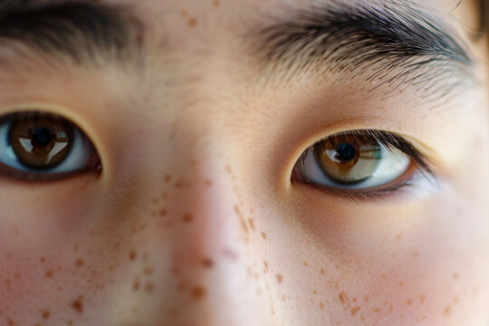 Young Asian man's eye with typical monolid