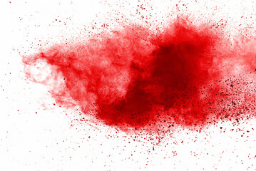 Crimson Powder Burst on White Background