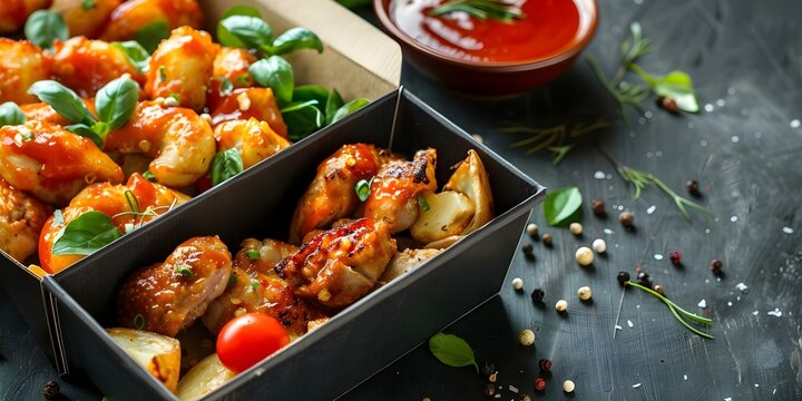 Men&uacute; diverso para llevar o delivery con opciones de carnes, papas y pollo. Concept Carne Asada, Pollo a la Parrilla, Papas Fritas, Ensalada, Tacos de Pollo