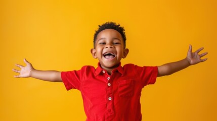 A happy child in red shirt