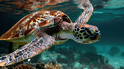 Obraz premium A turtle swimming in the ocean