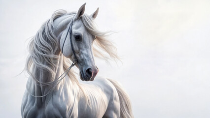 Majestic White Stallion with Flowing Mane Captured in Stunning High-Resolution Photograph