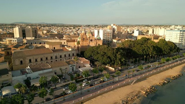Aerial view with drone of Mazara del Vallo Sicily. Aerial view with drone of Lungomare Mazara del Vallo Trapani Sicily 