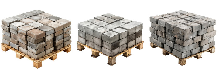 collection of pallet of concrete pavers isolated on transparent background