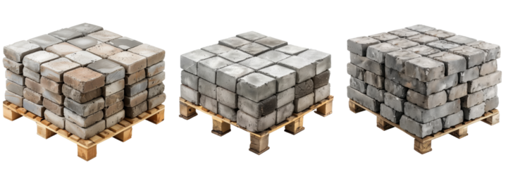 collection of pallet of concrete pavers isolated on transparent background