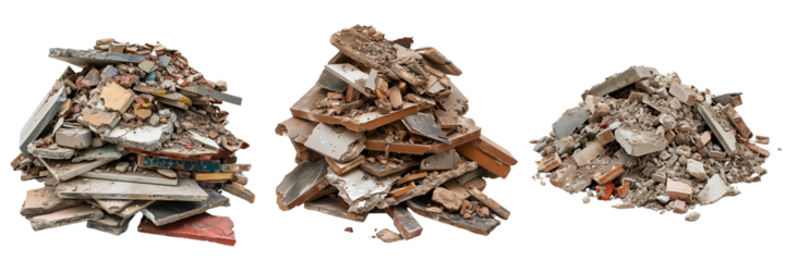 collection of pile of construction debris isolated on transparent background