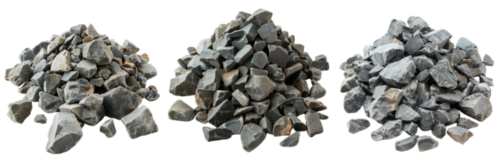 collection of pile of crushed stone isolated on transparent background