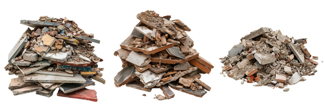 collection of pile of construction debris isolated on transparent background