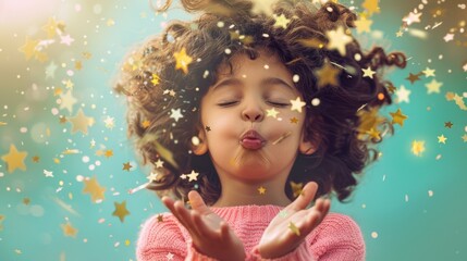 Fototapeta premium The Joyful Child Blowing Stars