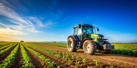 Green Tractor in a Lush Field