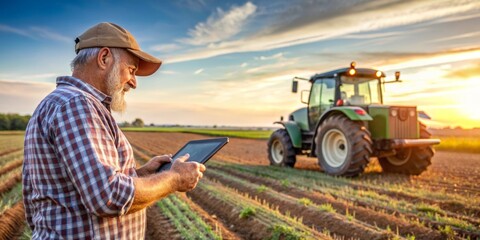 Farmer Using Technology in a Field