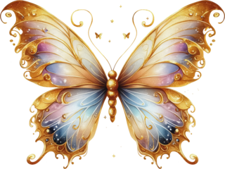 Gold butterfly beautiful wings clipart cut out transparent background