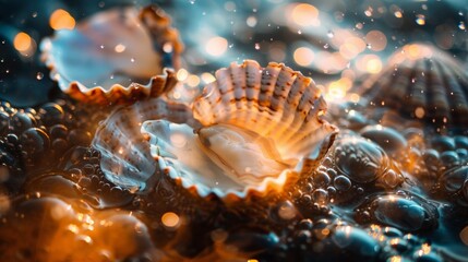 Seashells with Bubbles in Water