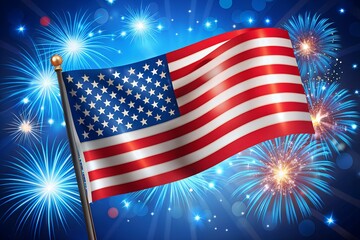 Happy Independence Day USA blue background with the United States flag