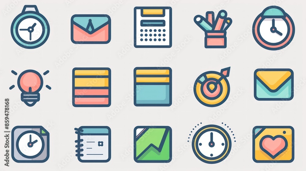 Wall mural a collection of 2d icons for productivity apps and websites. the set includes symbols for tasks, cal