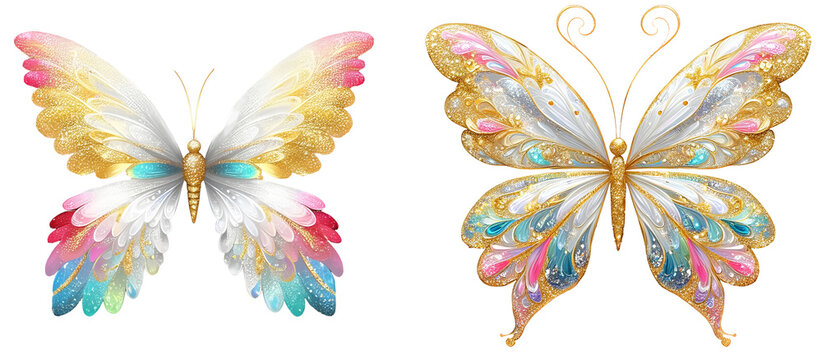 Gold Glitter Butterfly Beautiful Wings Clipart Cut Out Transparent Background