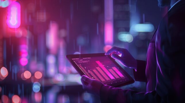 The businessman analyzing tablet data - Powered by Adobe