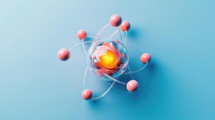 Atomic protons, fundamental atomic structure, top view, source of positive charge, robotic tone, colored pastel, uhd, copy space for text,
