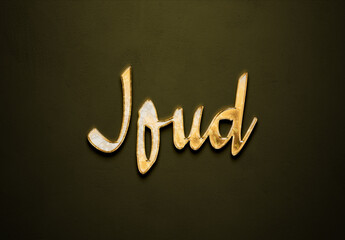 Old gold text effect of Arabic name Joud with 3D glossy style Mockup.