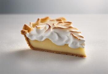 A piece of lemon meringue pie with a crispy crust isolated on transparent background