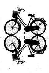 Obraz premium Silhouette of a Bicycle with Reflection on Water Creating a Symmetrical Artistic Effect in Black and White