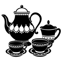 Tea set silhouette on white background