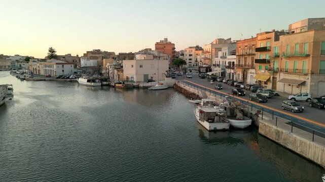 Aerial view with drone of Mazara del Vallo Sicily. Aerial view with drone of Lungomare Mazara del Vallo Trapani Sicily 