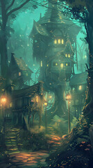The background image of the village in the fairy tale